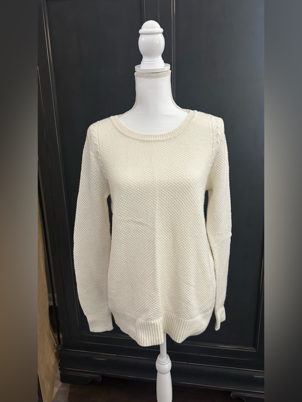 LOFT Ivory Crewneck Knit Sweater